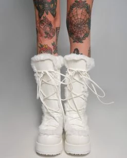 Pleasers Demonia White Winter Solstice Faux Fur Boots -ravewonder shop Shoes 27