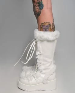 Pleasers Demonia White Winter Solstice Faux Fur Boots