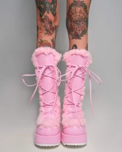 Pleasers Demonia Pink Winter Solstice Faux Fur Boots -ravewonder shop Shoes 37
