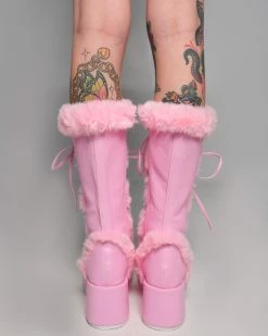 Pleasers Demonia Pink Winter Solstice Faux Fur Boots -ravewonder shop Shoes 43