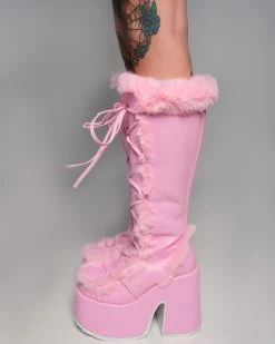 Pleasers Demonia Pastel Pink Furry Winter Faux Fur Boots