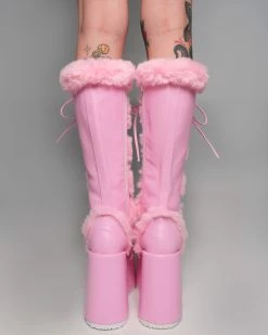 Pleasers Demonia Pastel Pink Furry Winter Faux Fur Boots -ravewonder shop Shoes 55