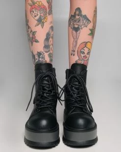 Pleasers Demonia Slacker Black Combat Ankle Boots -ravewonder shop Shoes 6