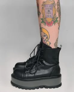 Pleasers Demonia Slacker Black Combat Ankle Boots