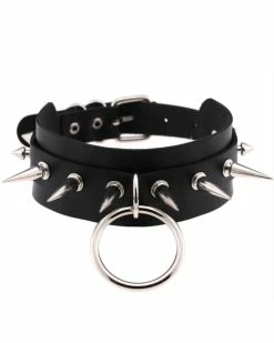 AE Spiked & Studded O-Ring Faux Leather Choker -ravewonder shop black2