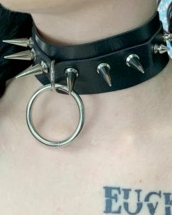 AE Spiked & Studded O-Ring Faux Leather Choker -ravewonder shop blackchoker