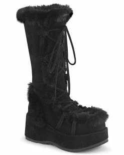 Pleasers Demonia Black Winter Solstice Faux Fur Boots -ravewonder shop blk