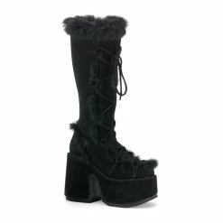 Pleasers Demonia Black Furry Winter Faux Fur Boots -ravewonder shop camel 311 bsue