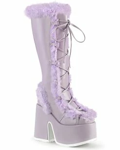 Pleasers Demonia Lavender Furry Winter Faux Fur Boots