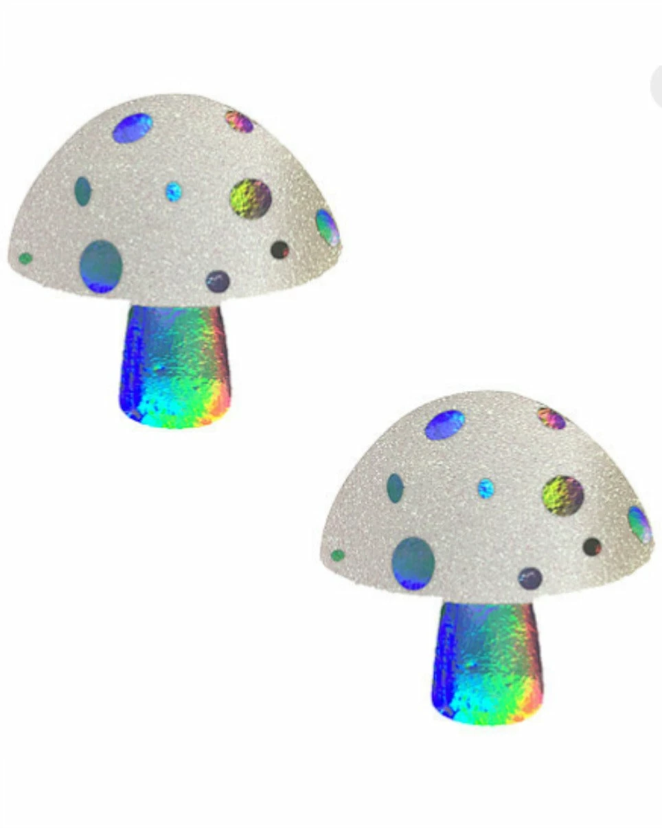 Neva Nude Alice Down The Rabbit Holographic White Glitter Shroom Pasties 2 Neva Nude Alice Down The Rabbit Holographic White Glitter Shroom Pasties - Image 2