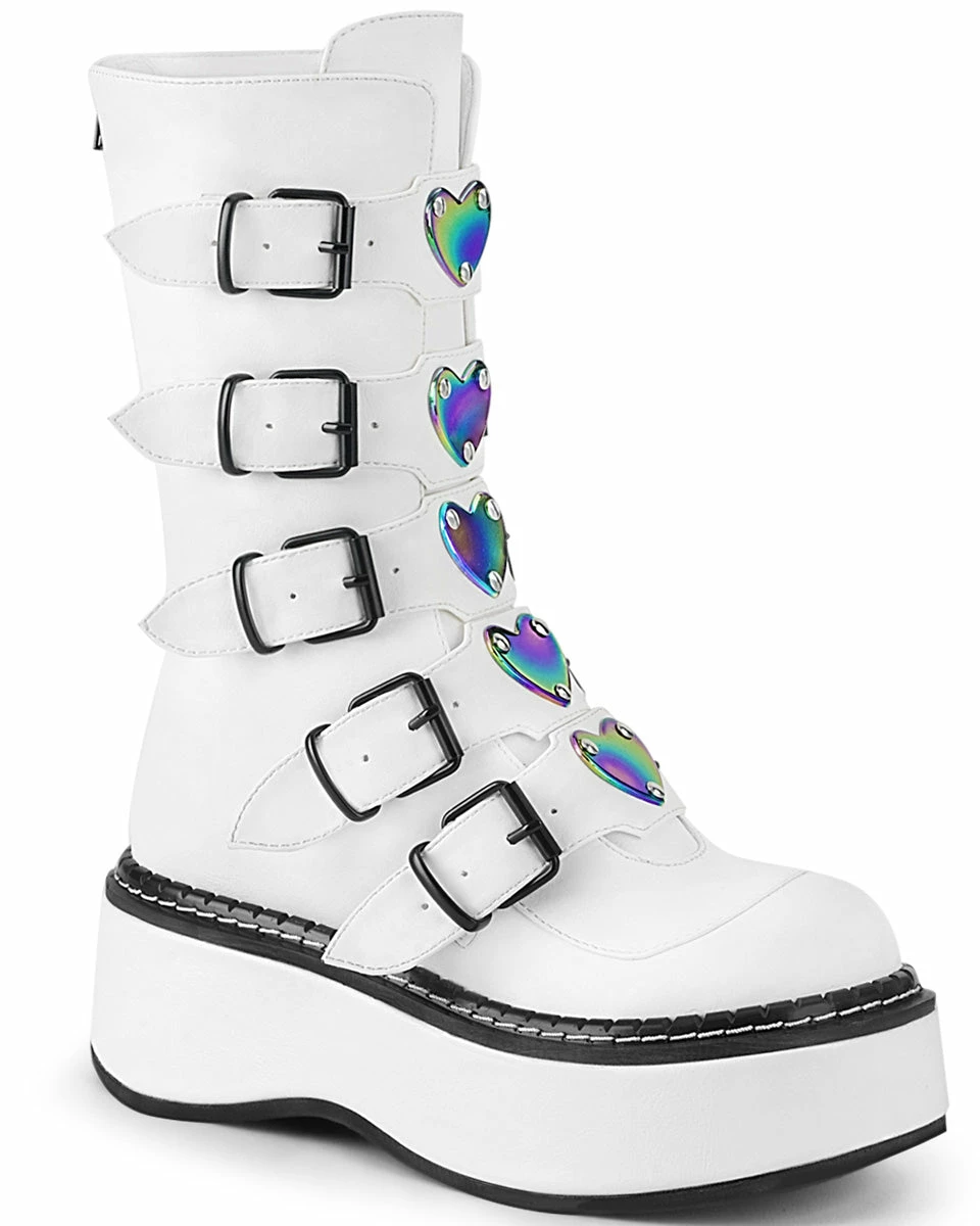 Pleasers Demonia Emily White Heart-Buckle Boots 4 Pleasers Demonia Emily White Heart-Buckle Boots - Image 2