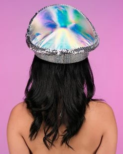 KBW Pearl & Chain Silver Captain Hat -ravewonder shop h1