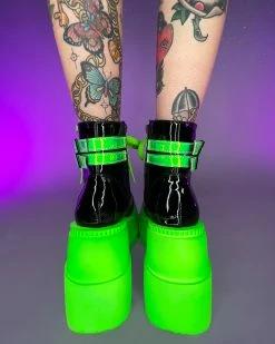 Pleasers Demonia Neon Green Wedge Platform Lace-Up Front Ankle Boot -ravewonder shop p30 258aad77 6c30 4092 be34 52bb62c168a8