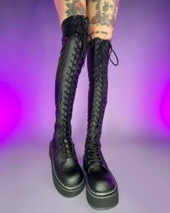 Pleasers Demonia Emily Black Thigh-High Boots