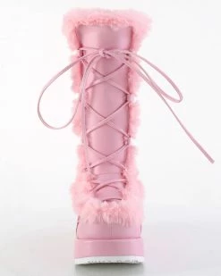 Pleasers Demonia Pink Winter Solstice Faux Fur Boots -ravewonder shop pink2