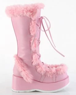 Pleasers Demonia Pink Winter Solstice Faux Fur Boots -ravewonder shop pink5