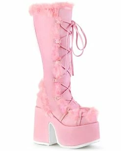 Pleasers Demonia Pastel Pink Furry Winter Faux Fur Boots -ravewonder shop pink dfc19043 3234 42b8 8aa7 cb5853d992f5