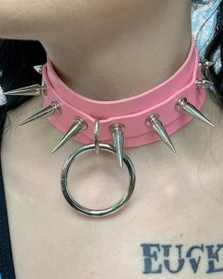 AE Spiked & Studded O-Ring Faux Leather Choker -ravewonder shop pinkchoker