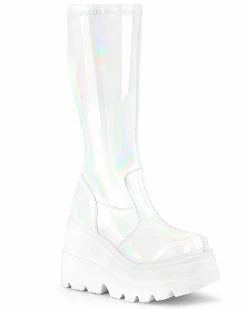 Pleasers Demonia Shaker White Holo Knee High Boots -ravewonder shop shaker 65 whg