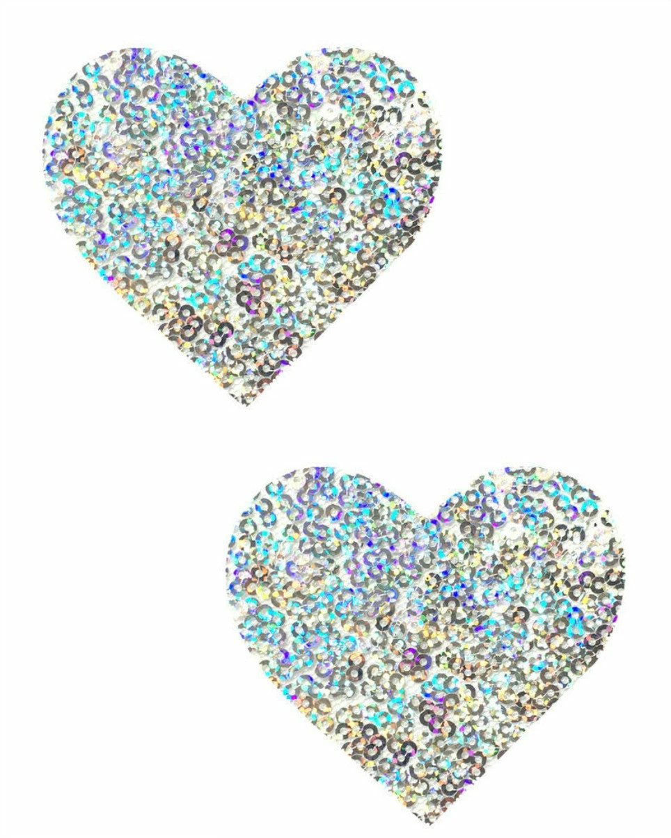 Neva Nude Silver Sequin Heart Pasties 2 Neva Nude Silver Sequin Heart Pasties - Image 2