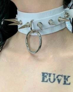 AE Spiked & Studded O-Ring Faux Leather Choker -ravewonder shop whitechoker